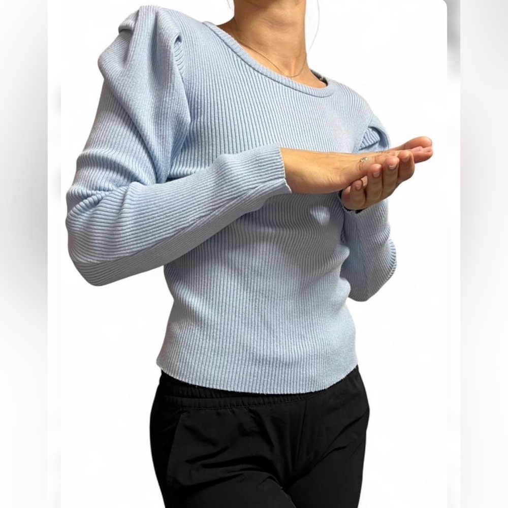 Baby Blue Ribbed Long puffy Sleeve sweater